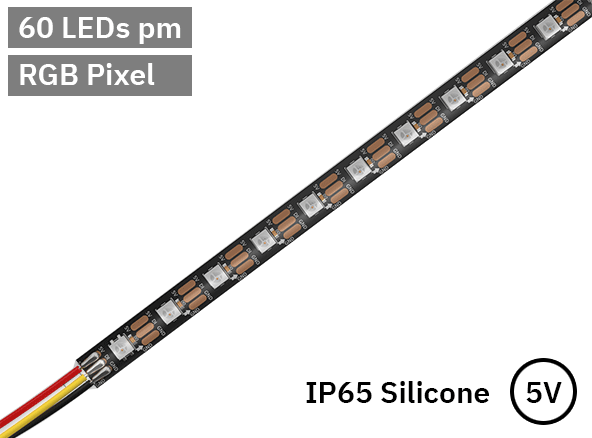 RGB Digital Pixel LED Tape 60LED 5V Black PCB. IP65 Silicone..