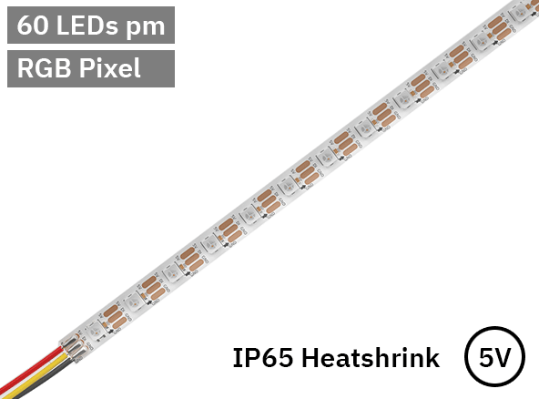 RGB Digital Pixel LED Tape 60LED 5V White PCB. IP65 heatshrink.