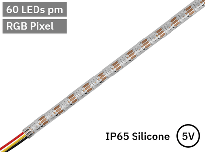 RGB Digital Pixel LED Tape 60LED 5V White PCB. IP65 silicone gel.