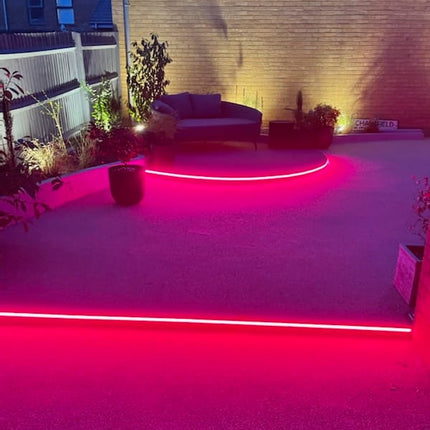 RGBW 24V COB LED Tape Light For Decking Applicatiomn. Lit in magenta