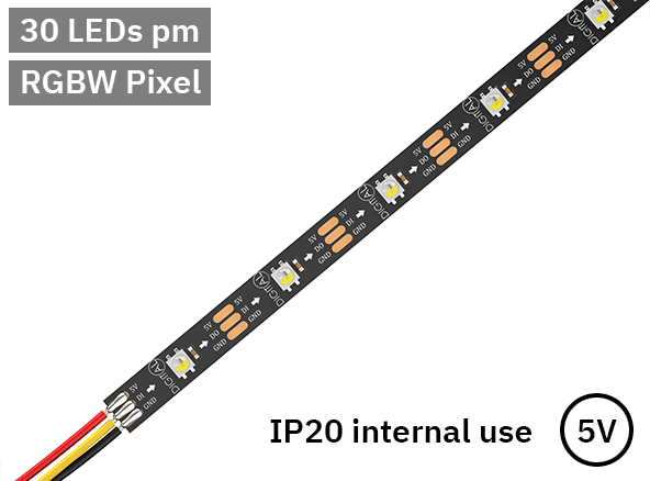 RGBW Digital Pixel LED Tape 30LED 5V Black PCB. IP20