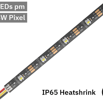 RGBW Digital Pixel LED Tape 30LED 5V Black PCB. IP65 heatshrink.