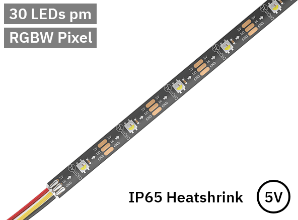 RGBW Digital Pixel LED Tape 30LED 5V Black PCB. IP65 heatshrink.