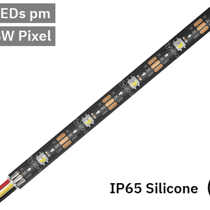 RGBW Digital Pixel LED Tape 30LED 5V Black PCB. IP65 Silicone Gel.