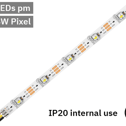 RGBW Digital Pixel LED Tape 30LED 5V white PCB. IP20