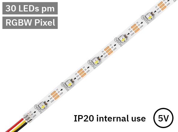 RGBW Digital Pixel LED Tape 30LED 5V white PCB. IP20