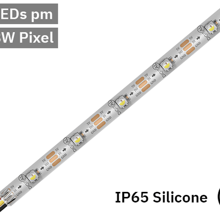 RGBW Digital Pixel LED Tape 30LED 5V white PCB. IP65 Silicone.