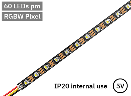 RGBW Digital Pixel LED Tape 60LED 5V Black PCB. IP20