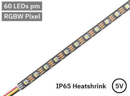 RGBW Digital Pixel LED Tape 60LED 5V Black PCB. IP65 heatshrink