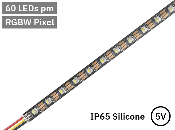 RGBW Digital Pixel LED Tape 60LED 5V Black PCB. IP65 silicone gel.