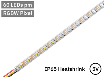 RGBW Digital Pixel LED Tape 60LED 5V white PCB. IP65 heatshrink
