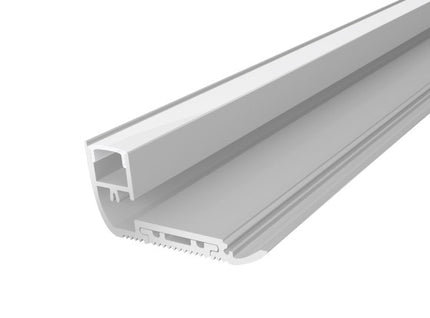 Silver Stair Nosing Aluminium Extrusion 65mm 1M with an Opal Diffuser for LED Strip Lighting