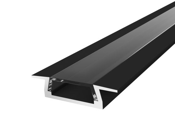 Slim Recessed Aluminium LED Channel 15mm Black 1M with a Clear Diffuser
