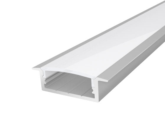 Slim Recessed Extruded Aluminium Profile 23mm Silver 2M with a Translucent PC Cover for LED Tape Lights
