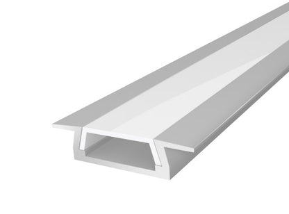 Slim Recessed LED Aluminium 15mm Silver 2M with a Semi Clear Diffuser for LED Strip Lighting