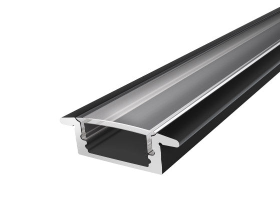 Slim Recessed LED Aluminium 17mm 1M with a Transparent PC Cover For flexible LED Strips finished in Black