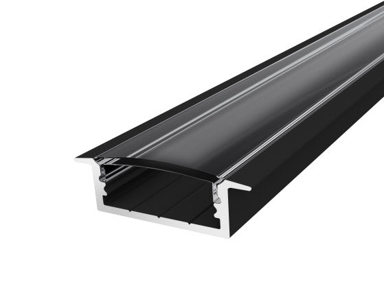 Slim Recessed LED Aluminium 23mm Black 1M with a Transparent PC Cover For LED Tape
