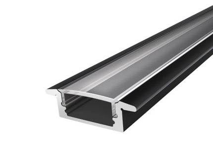 Slim Recessed LED Channel 17mm 2M with a Clear Diffuser For flexible LED Strips finished in Black