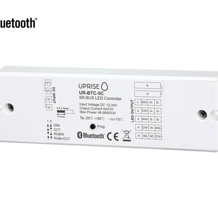 Bluetooth 5CH LED Controller Receiver For RGBCW (12V-24V) Overview 3 - UR-BTC-5C