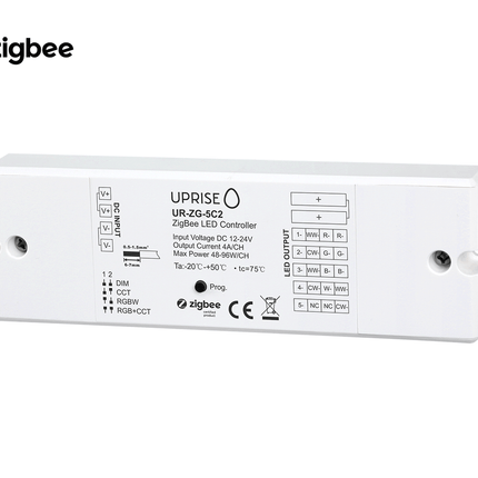 ZigBee 5CH LED Controller Receiver For RGBCW (12V-24V) Diagonal View 4 - UR-ZG-5C2-01b