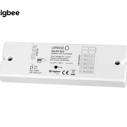 ZigBee 5CH LED Controller Receiver For RGBCW (12V-24V) Diagonal View 3 - UR-ZG-5C2-02b