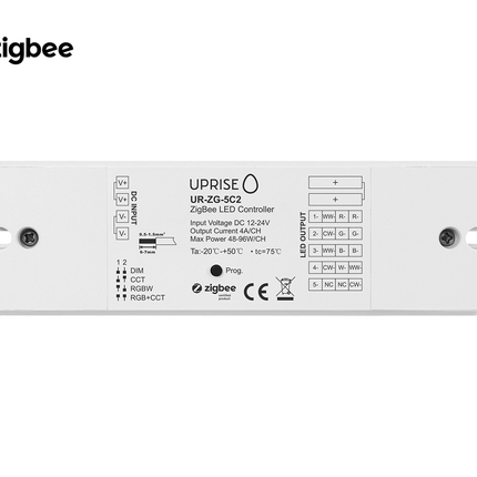 ZigBee 5CH LED Controller Receiver For RGBCW (12V-24V) Overview - UR-ZG-5C2-04b