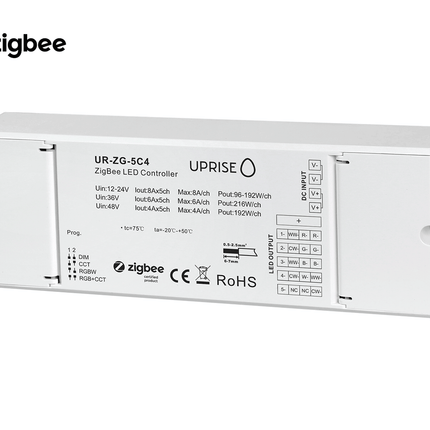 ZigBee 5CH LED Controller Receiver For RGBCW (12V-48V) Diagonal View 4 - UR-ZG-5C4-01