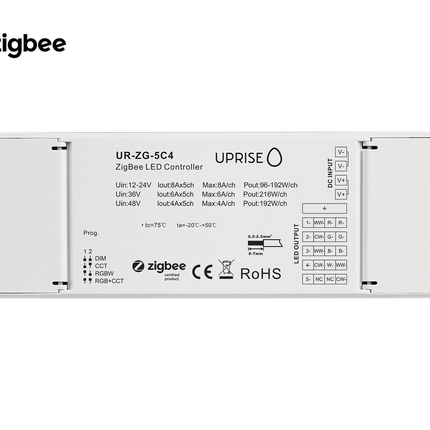 ZigBee 5CH LED Controller Receiver For RGBCW (12V-48V) Overview - UR-ZG-5C4-04