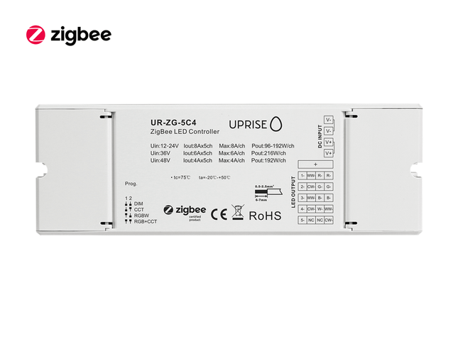 ZigBee 5CH LED Controller Receiver For RGBCW (12V-48V) Overview - UR-ZG-5C4-04