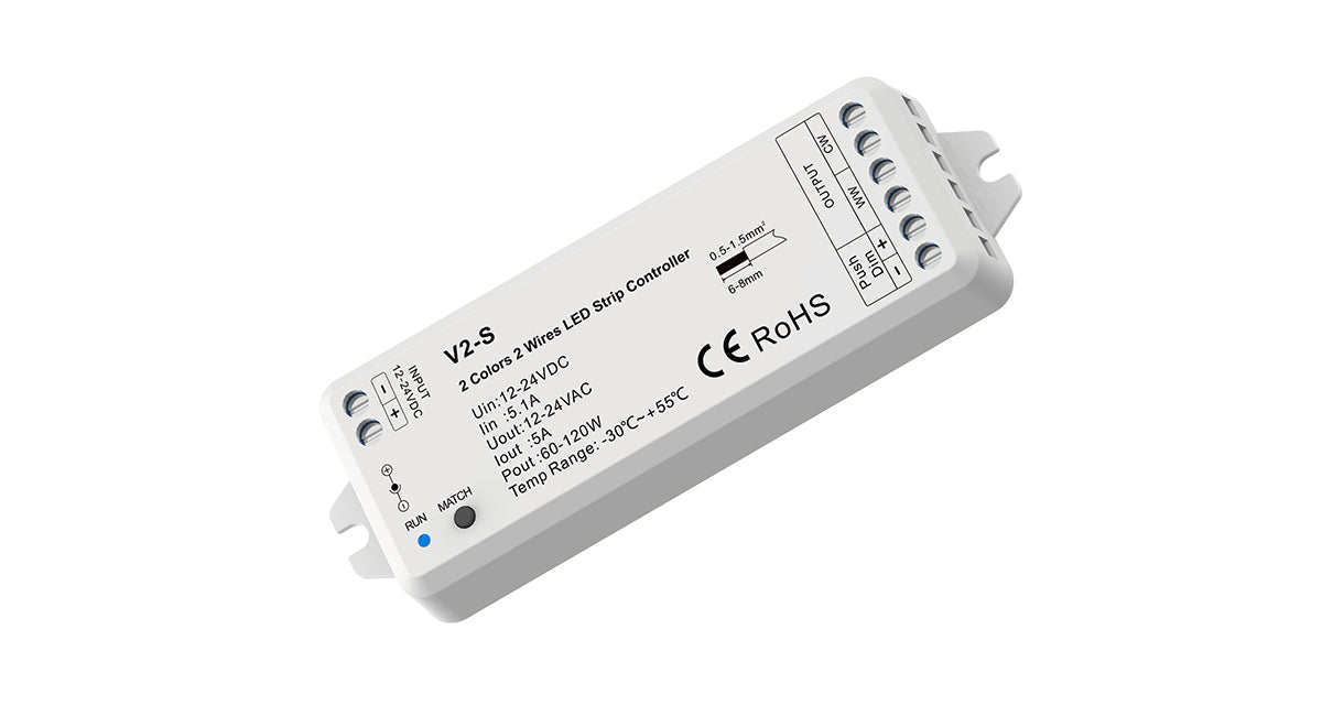 V2-S CCT Dual White 2 Colour 2 Wire LED Strip Controller
