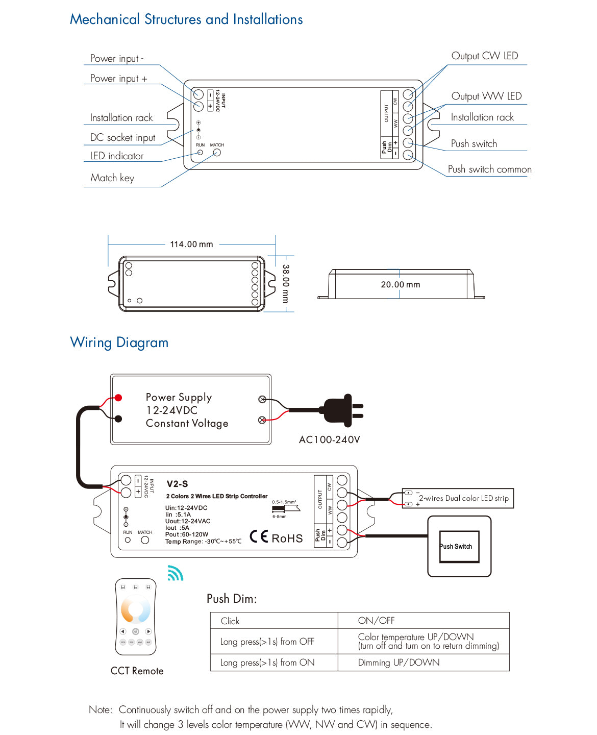 V2 S 2 Colour Single Channel LED Controller Receiver Uprise LED