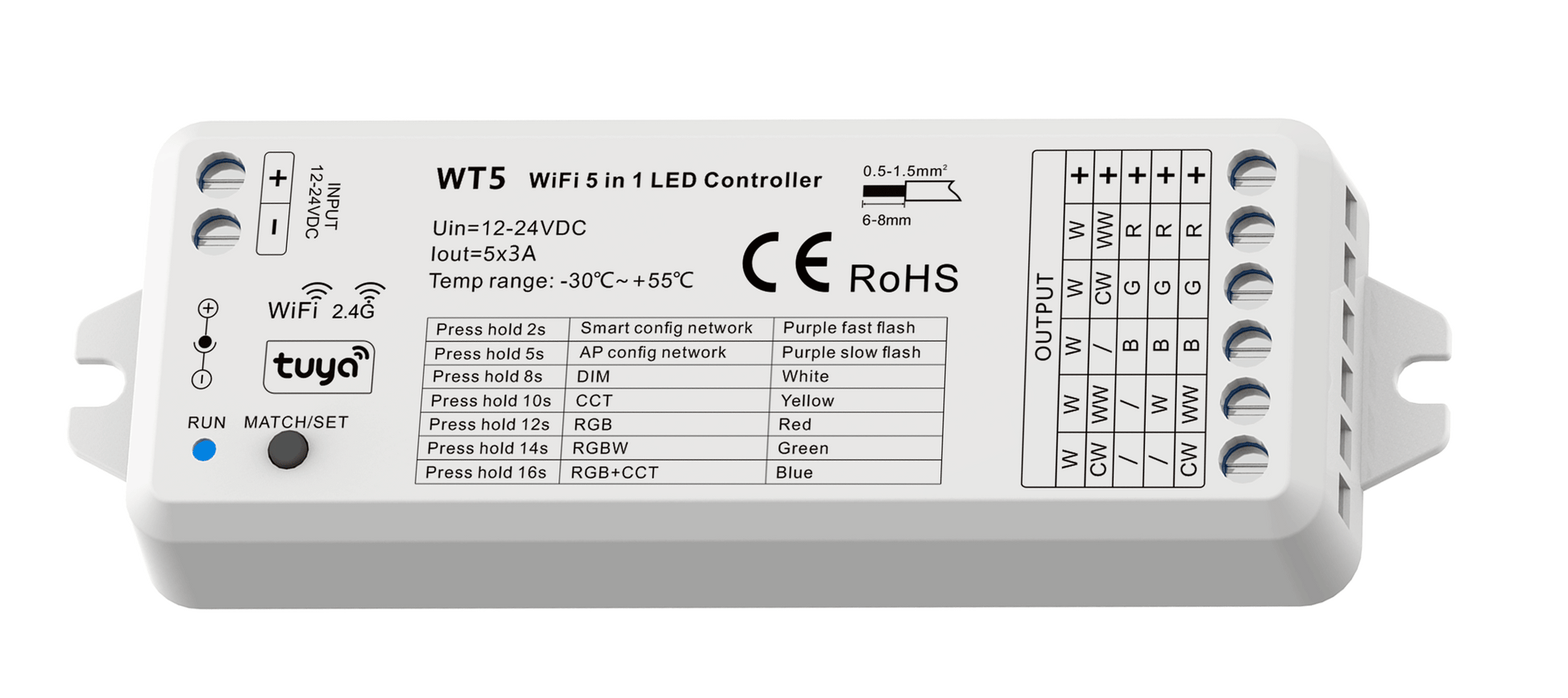WT5 5 Channel Amazon Echo interface with smart wireless control capability. Compatible with 12V or 24V LED light sources. 