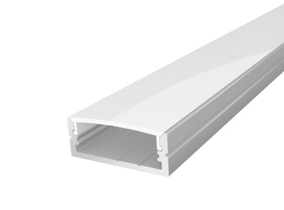Wide Surface Mounted LED Channel 24mm 2M with a Semi Clear Diffuser Silver Finish