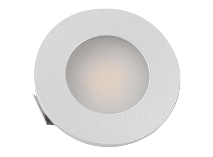 Front view of silver recessed spotlight, 3000K, 1.5w, 12v.