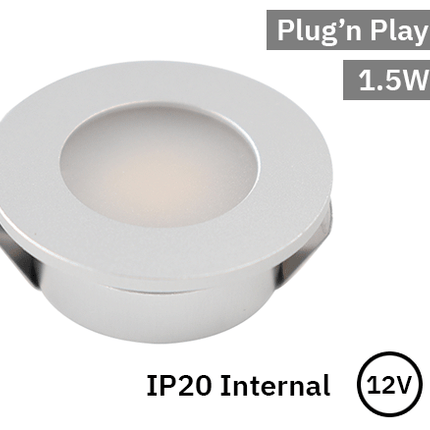 Silver recessed spotlight, 3000K, 1.5w, 12v.