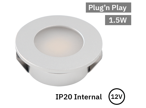 Silver recessed spotlight, 3000K, 1.5w, 12v.