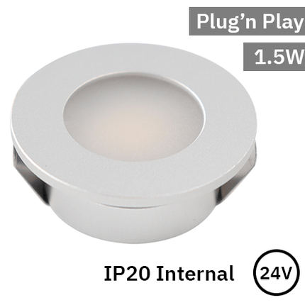 Silver recessed spotlight, 3000K, 1.5w, 24v.