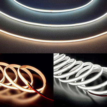 4mm 24V COB LED Tape 480LEDs/m, 5W with 0.5M tail and connector, PRO CRI90 IP20