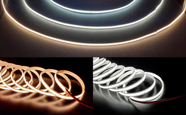 4mm 24V COB LED Tape 480LEDs/m, 5W with 0.5M tail and connector, PRO CRI90 IP20