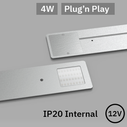 Silver undercabinet surface pad light, 3000K, 4w, 12v.