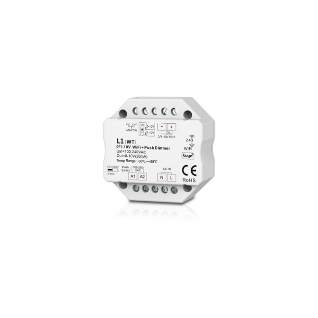 0-10V, PUSH DIMMER, WIFI AND SMART APP LED DIMMER MODULE (WHITE)